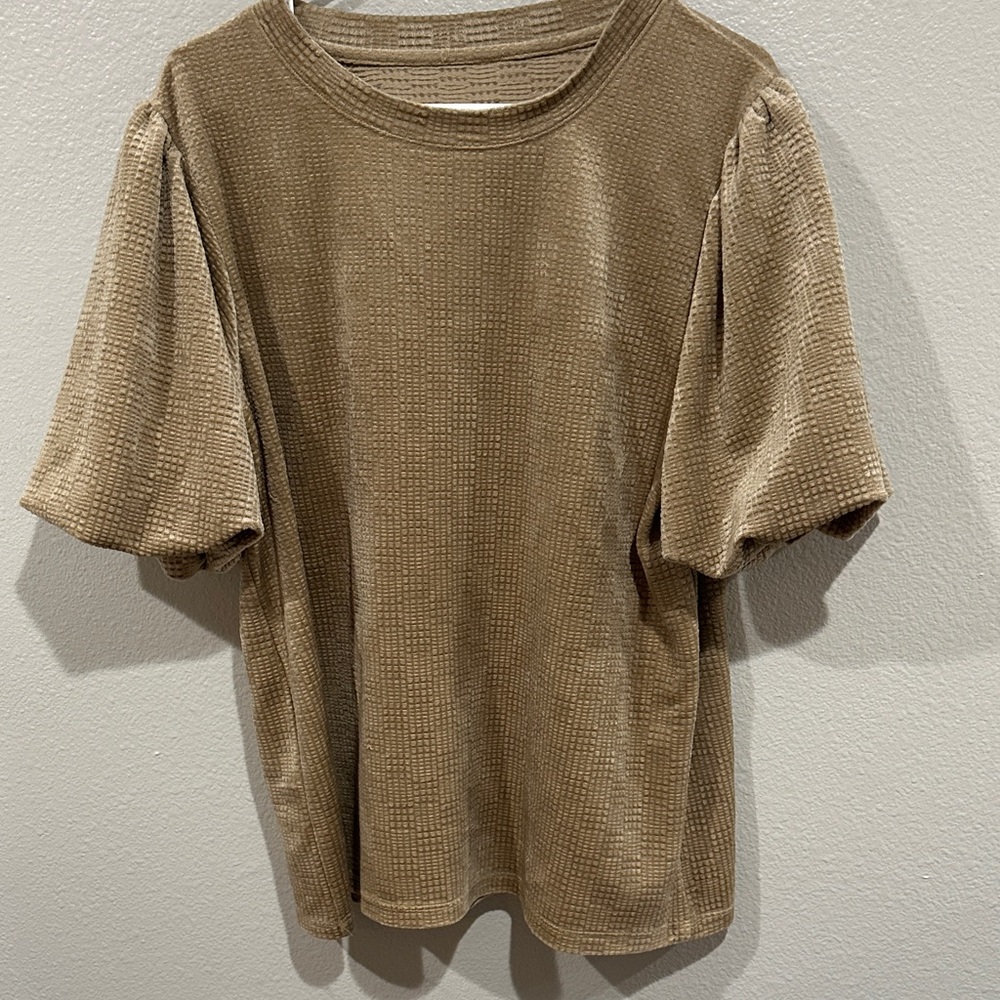 Textured Tan Short Sleeve Top